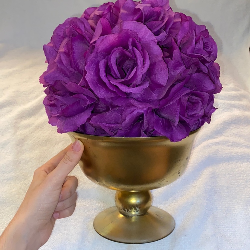 Set of faux flowers and vase